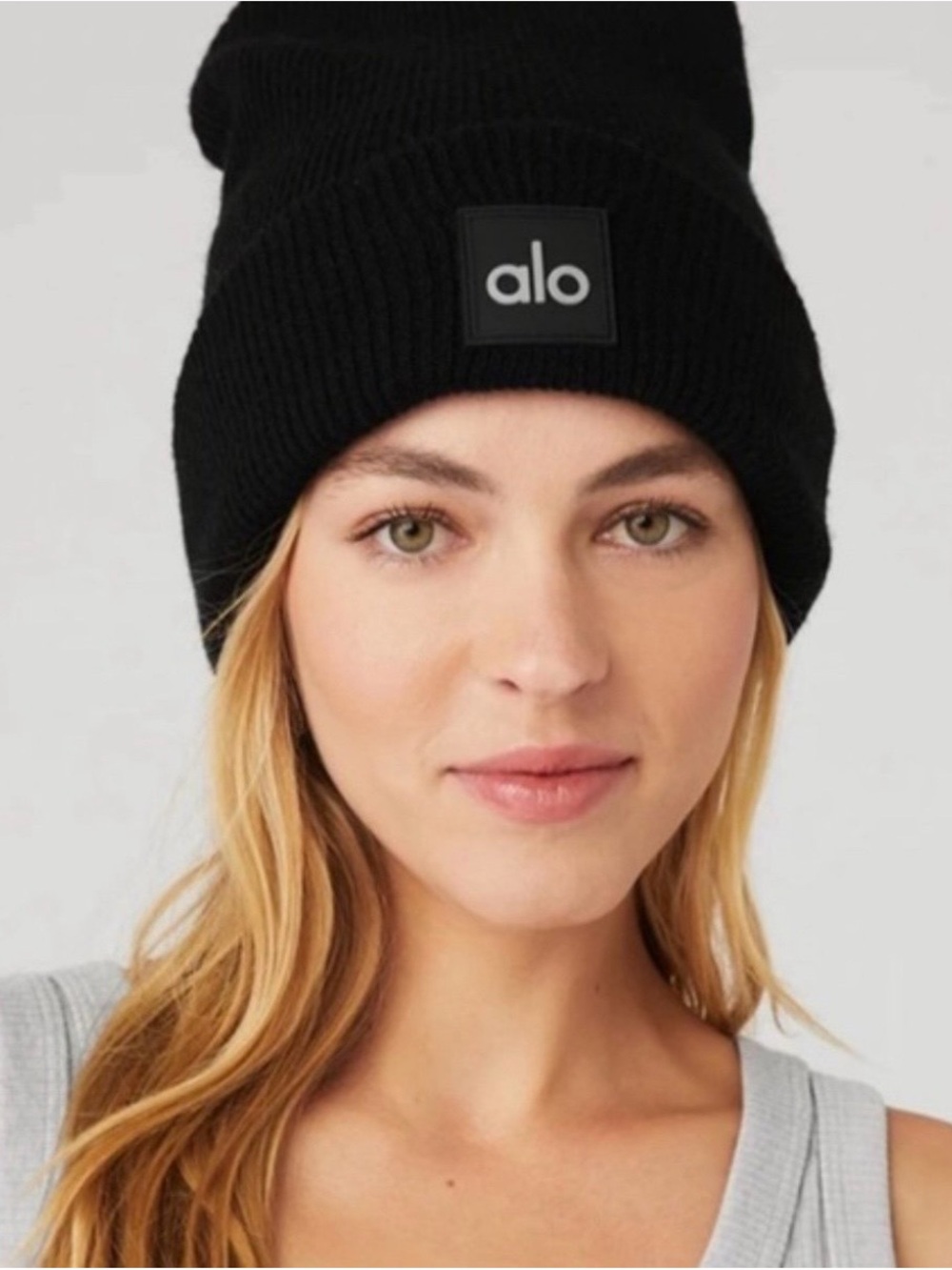 ALO Yoga Black Ribbed Knit Beanie